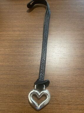 Brighton Leather strap bag charm w silvertone heart. Can put heart on chain too.